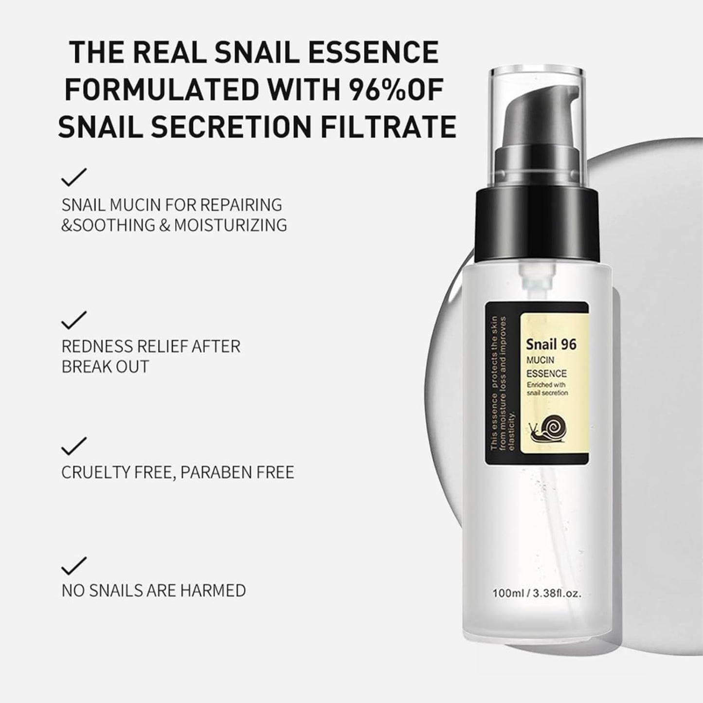 Advanced Snail Mucin 96% Power Repairing Essence,Hydrating Serum for Face with Snail Secretion Filtrate for Dull And Damaged Skin